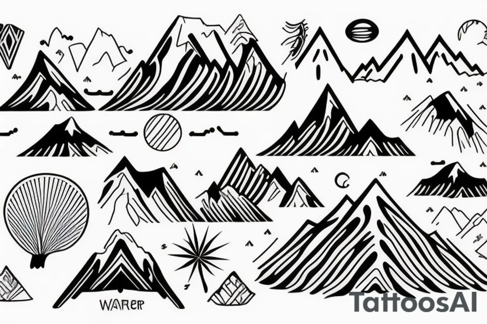 Flow of the water with mountains minimalist tattoo idea