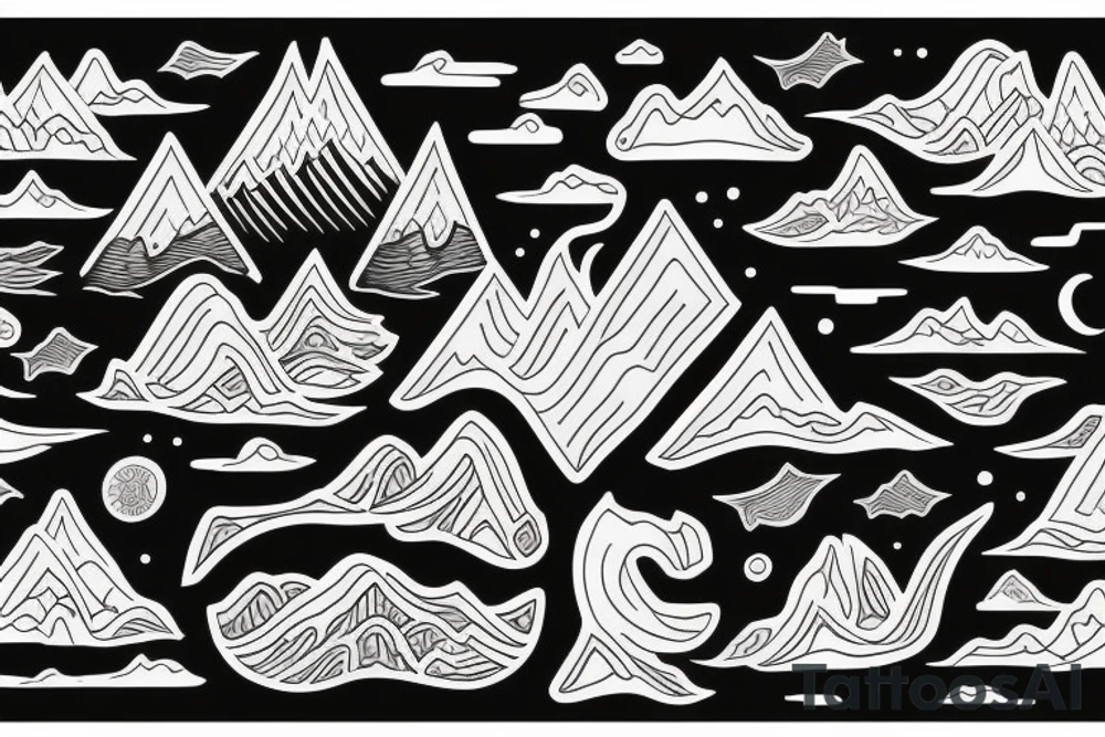 Flow of the water with mountains minimalist tattoo idea