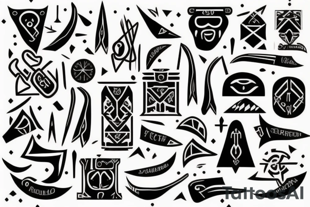 in Scandinavian style with axes, nodes and hieroglyphs, on the forearm tattoo idea