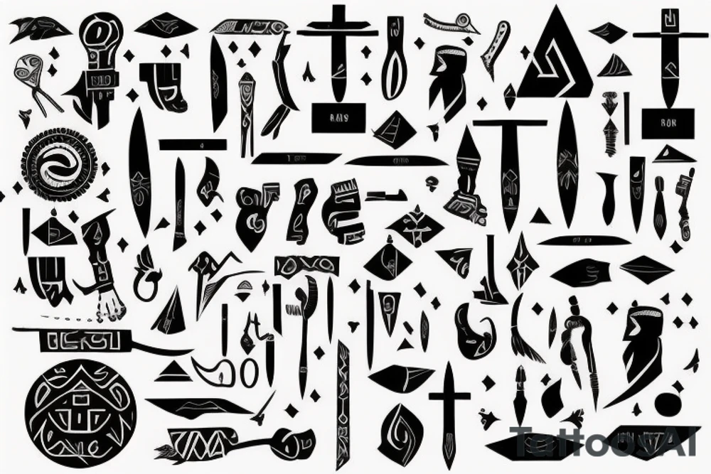 in Scandinavian style with axes, nodes and hieroglyphs, on the forearm tattoo idea