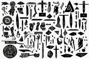 in Scandinavian style with axes, nodes and hieroglyphs, on the forearm tattoo idea