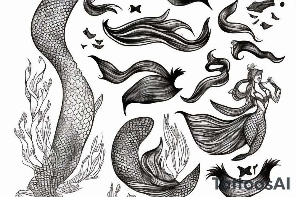 Dark tattoo of a mermaid under water tattoo idea