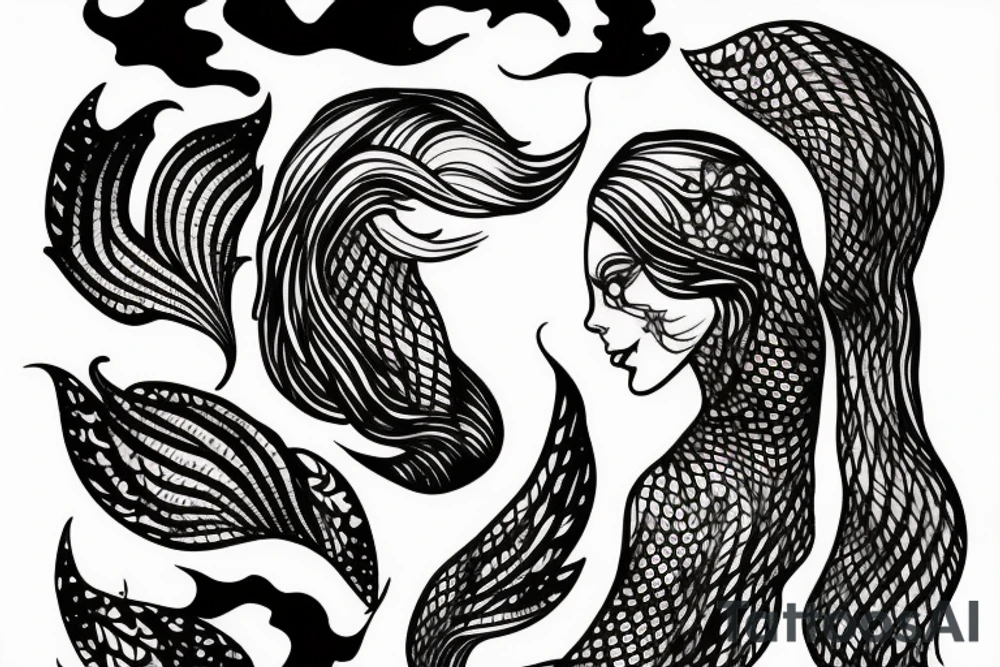 Dark tattoo of a mermaid under water tattoo idea