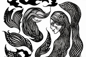 Dark tattoo of a mermaid under water tattoo idea