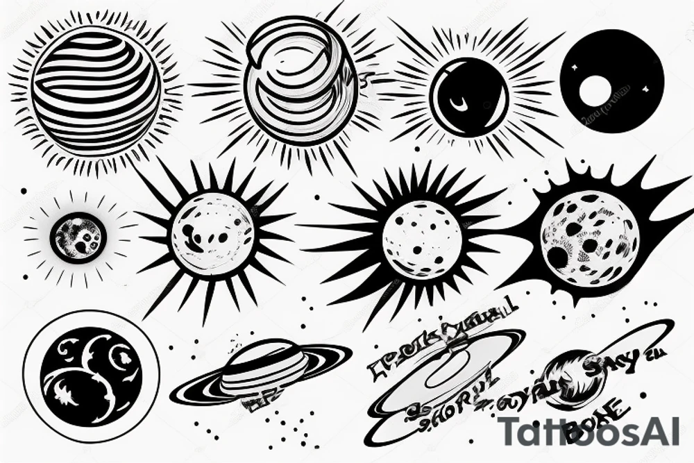 Solar system with light rays and a black hole in the middle tattoo idea