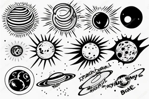 Solar system with light rays and a black hole in the middle tattoo idea