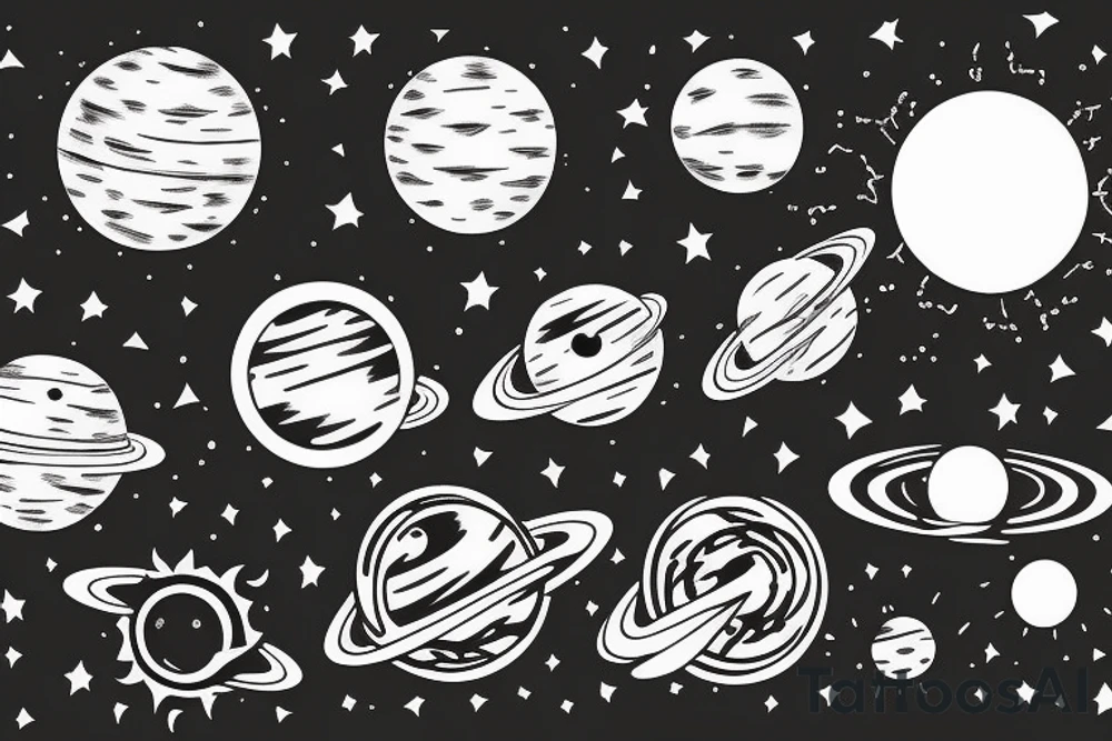 Solar system with light rays and a black hole in the middle tattoo idea