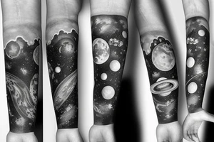 Arm sleeve realistic Solar system tattoo idea