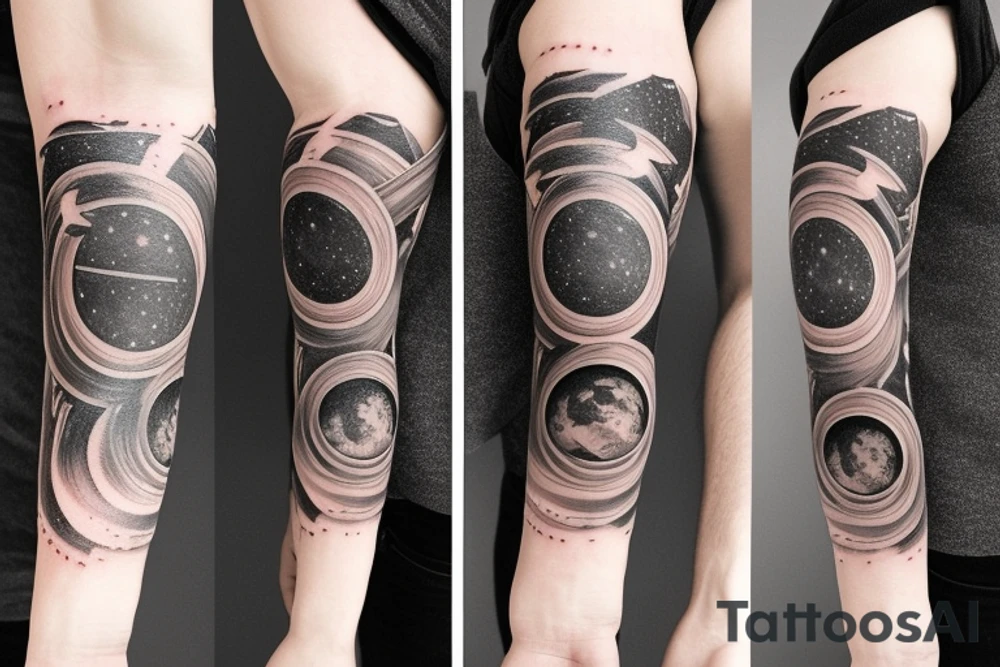 Arm sleeve realistic Solar system tattoo idea