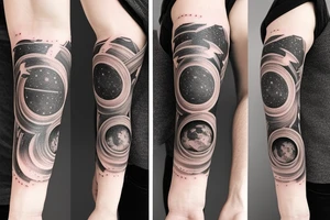 Arm sleeve realistic Solar system tattoo idea