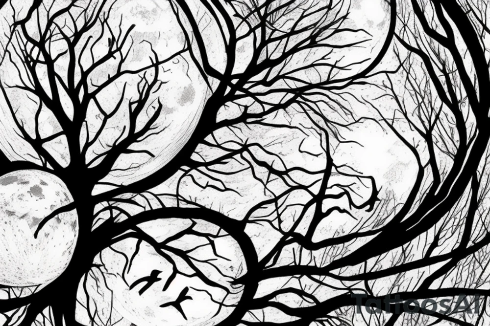 tree against the background of the moon with a raven tattoo idea tree against the background of the moon with a raven tattoo idea