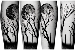 tree against the background of the moon with a raven tattoo idea