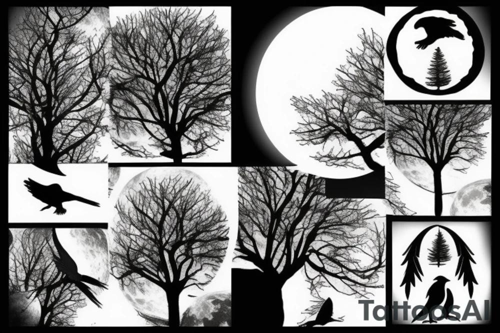 tree against the background of the moon with a raven tattoo idea tree against the background of the moon with a raven tattoo idea