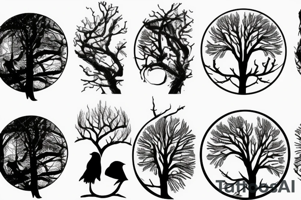 tree against the background of the moon with a raven tattoo idea