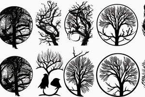 tree against the background of the moon with a raven tattoo idea