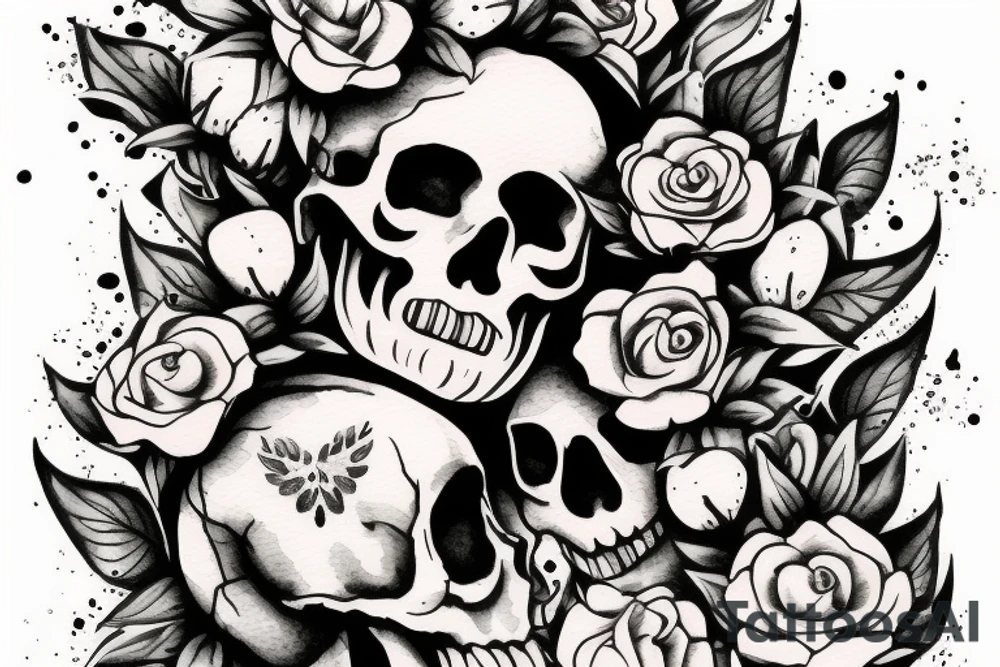 Skull with the top cracked open and flowers growing out of it tattoo idea