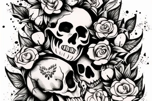 Skull with the top cracked open and flowers growing out of it tattoo idea