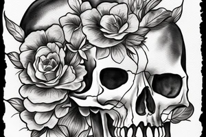 Skull with the top cracked open and flowers growing out of it tattoo idea
