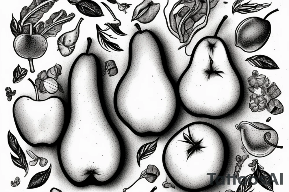 An apple and a pear with the letters G M J tattoo idea