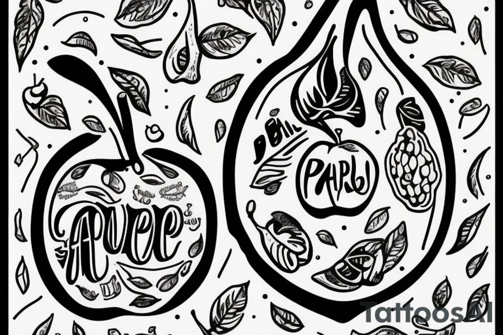 An apple and a pear with the letters G M J tattoo idea