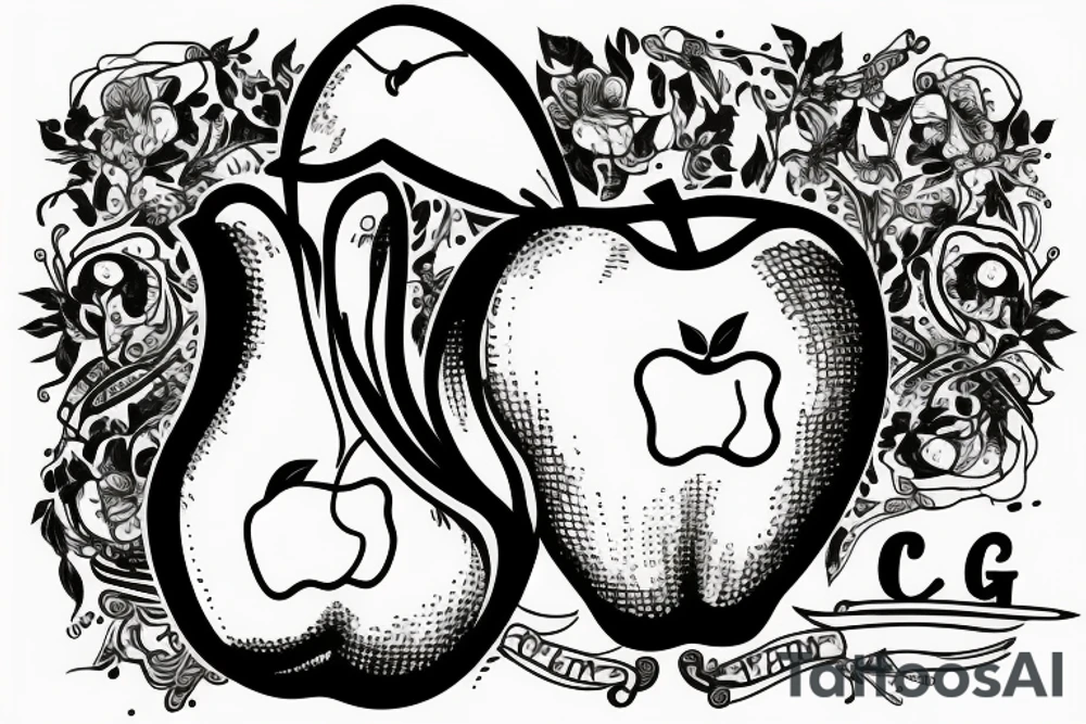 An apple and a pear with the letters G M J tattoo idea
