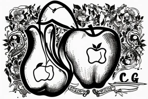 An apple and a pear with the letters G M J tattoo idea