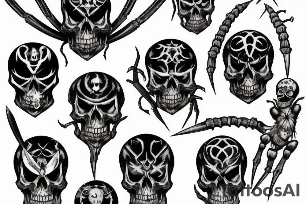 Spider knife fire skulls death evil tattoo idea