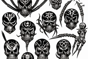 Spider knife fire skulls death evil tattoo idea