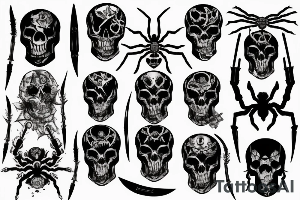 Spider knife fire skulls death evil tattoo idea Spider knife fire skulls death evil tattoo idea