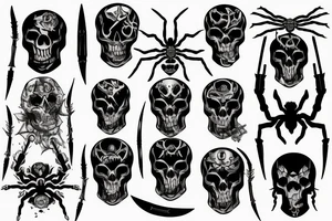 Spider knife fire skulls death evil tattoo idea