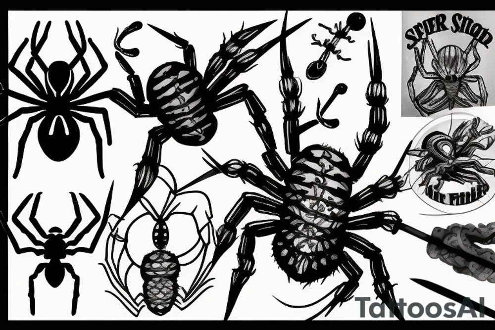 Spider knife fire death tattoo idea
