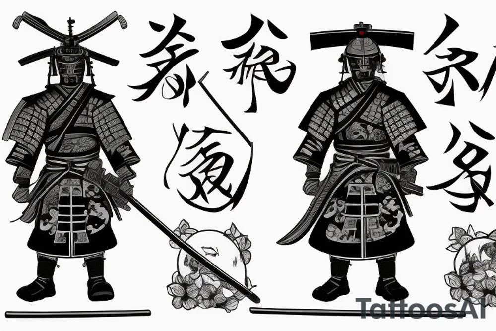 Lonely war hero samurai standing in front of a grave tattoo idea