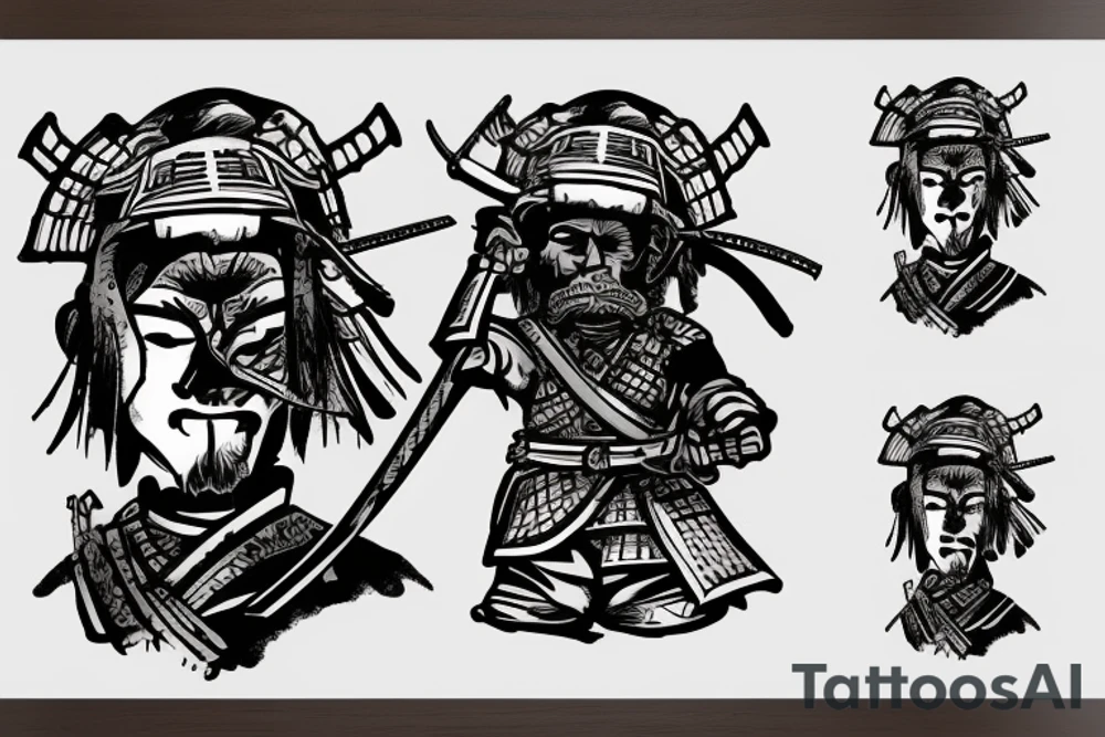Lonely war hero samurai standing in front of a grave tattoo idea