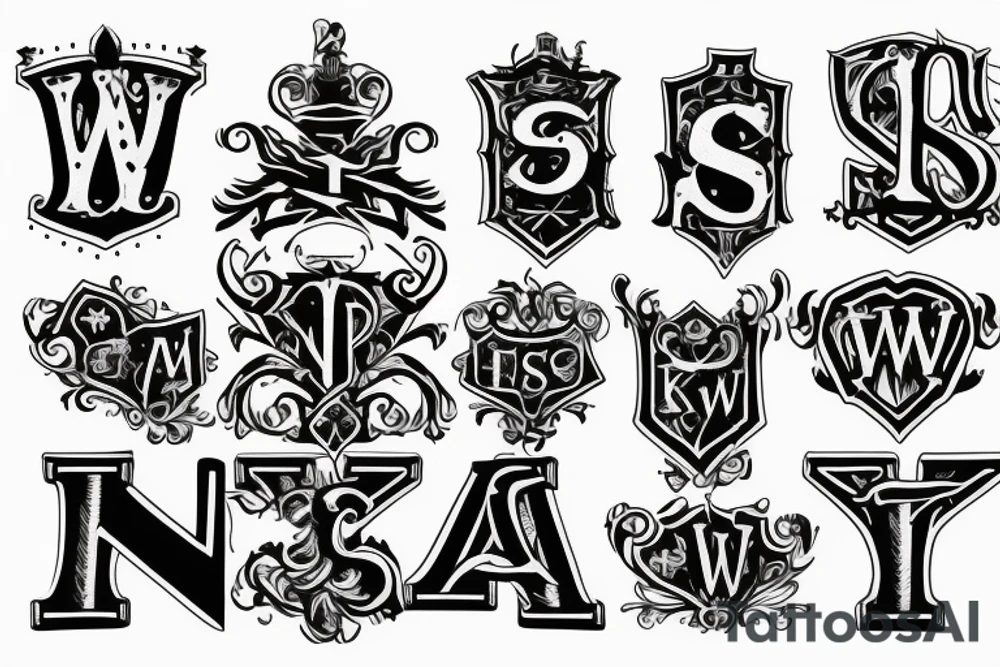 combination of 3 words "twins" "knights" "amoroso" use the letters tattoo idea