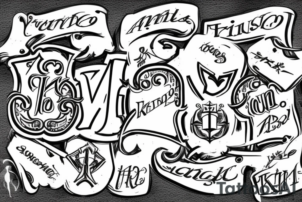 combination of 3 words "twins" "knights" "amoroso" use the letters tattoo idea