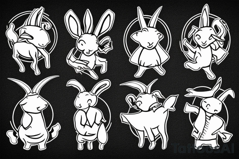 goat, bunny, ram, and a witch all dancing in a circle tattoo idea
