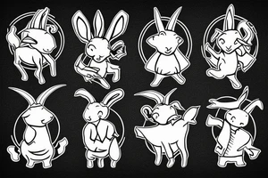 goat, bunny, ram, and a witch all dancing in a circle tattoo idea