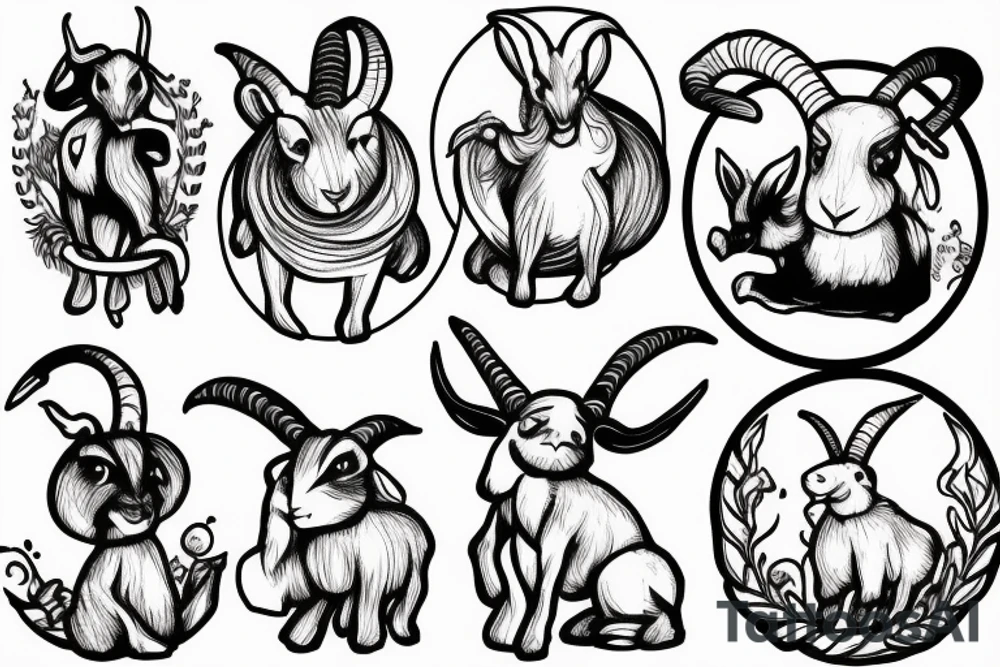 goat, bunny, ram, and a witch all dancing in a circle tattoo idea