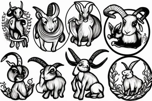 goat, bunny, ram, and a witch all dancing in a circle tattoo idea