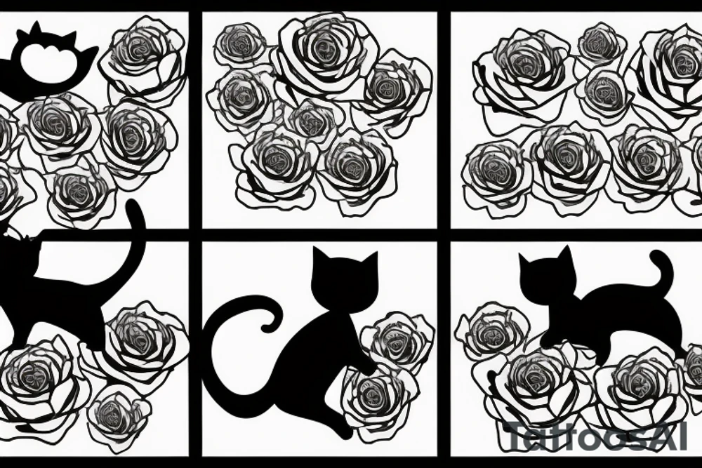 Black cat dancing in a field of roses tattoo idea