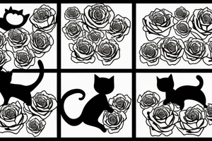 Black cat dancing in a field of roses tattoo idea