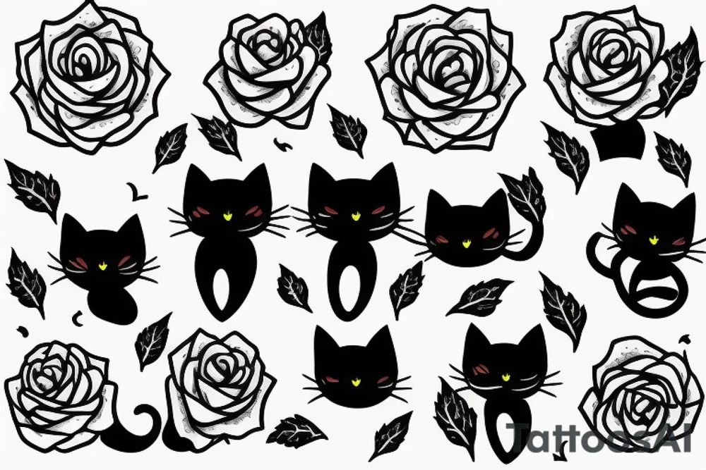 Black cat dancing in a field of roses tattoo idea