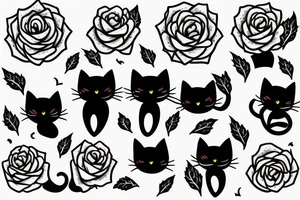 Black cat dancing in a field of roses tattoo idea