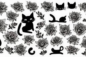 Black cat dancing in a field of roses tattoo idea