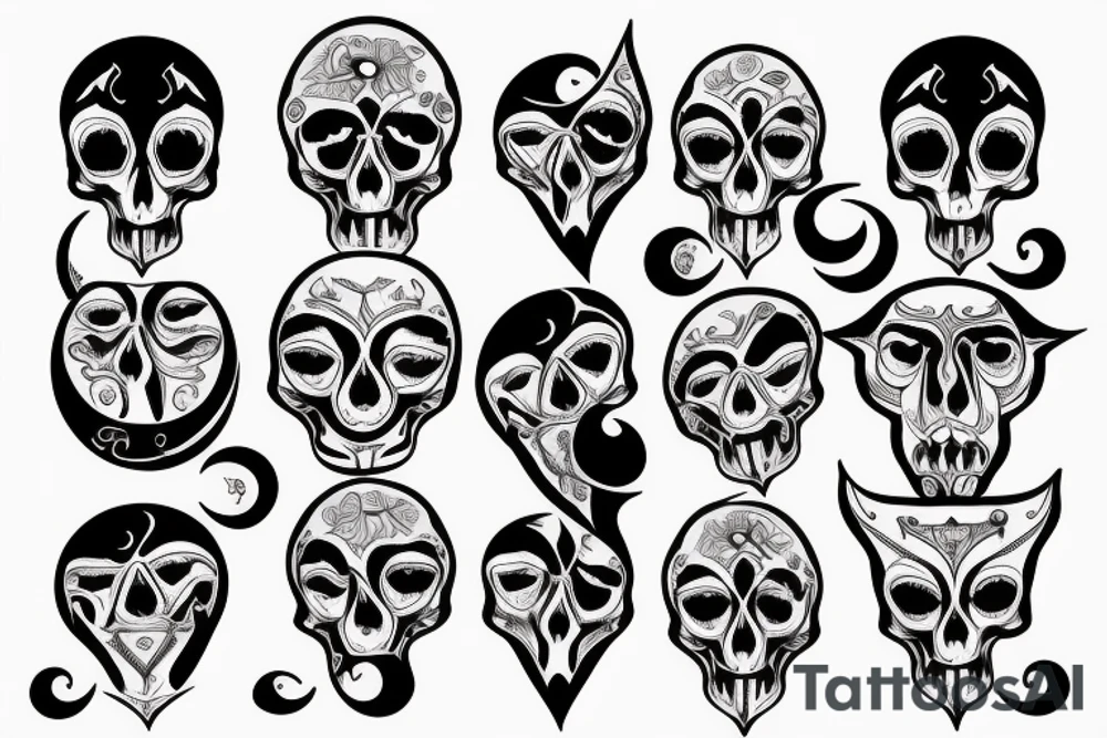 aesthetic skull and crescent moon line tattoo tattoo idea