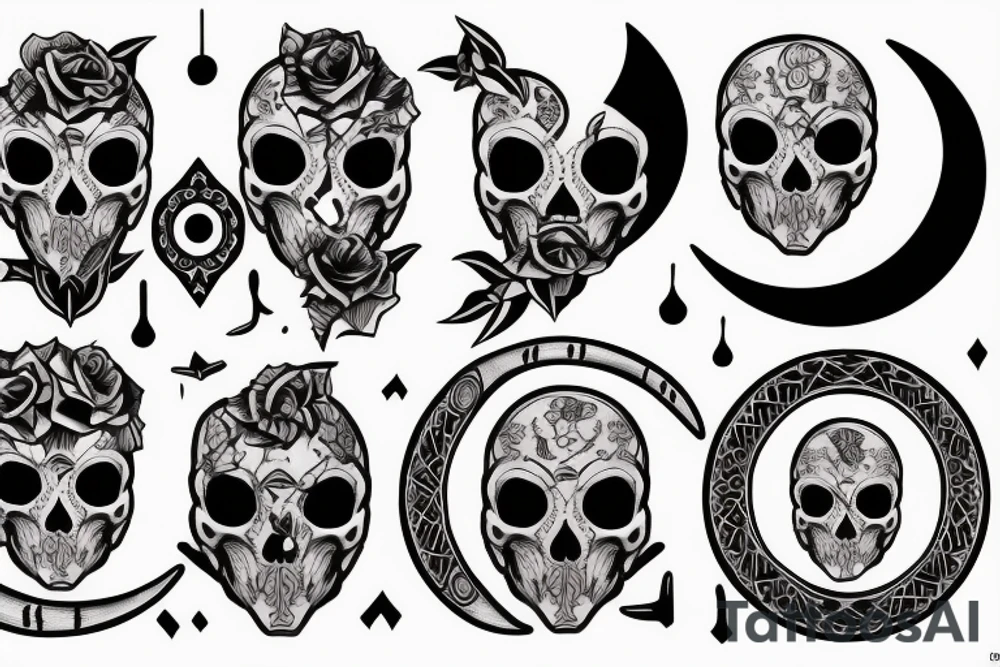 aesthetic skull and crescent moon line tattoos tattoo idea