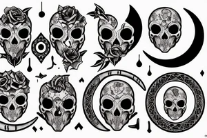 aesthetic skull and crescent moon line tattoos tattoo idea