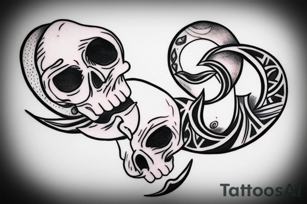 aesthetic skull and crescent moon line tattoos tattoo idea