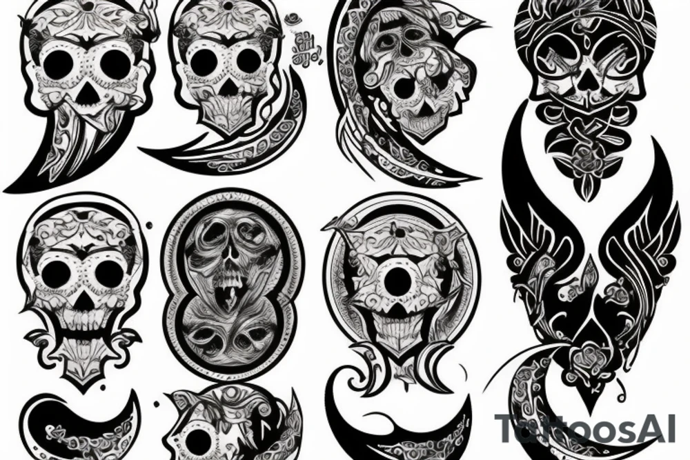 skull and crescent moon line tattoos tattoo idea