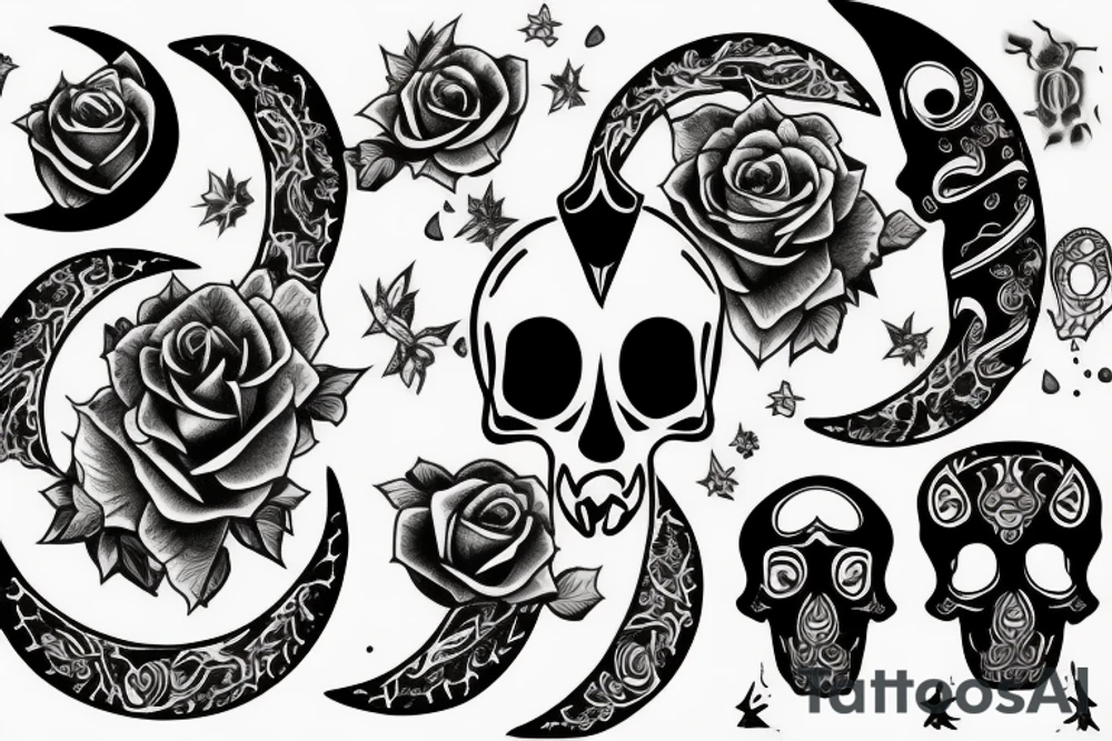 skull and crescent moon line tattoos tattoo idea